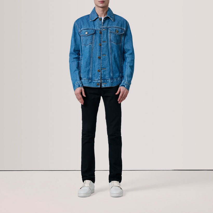 Conard Синий Denim Trucker Кожаная куртка для Мужчин