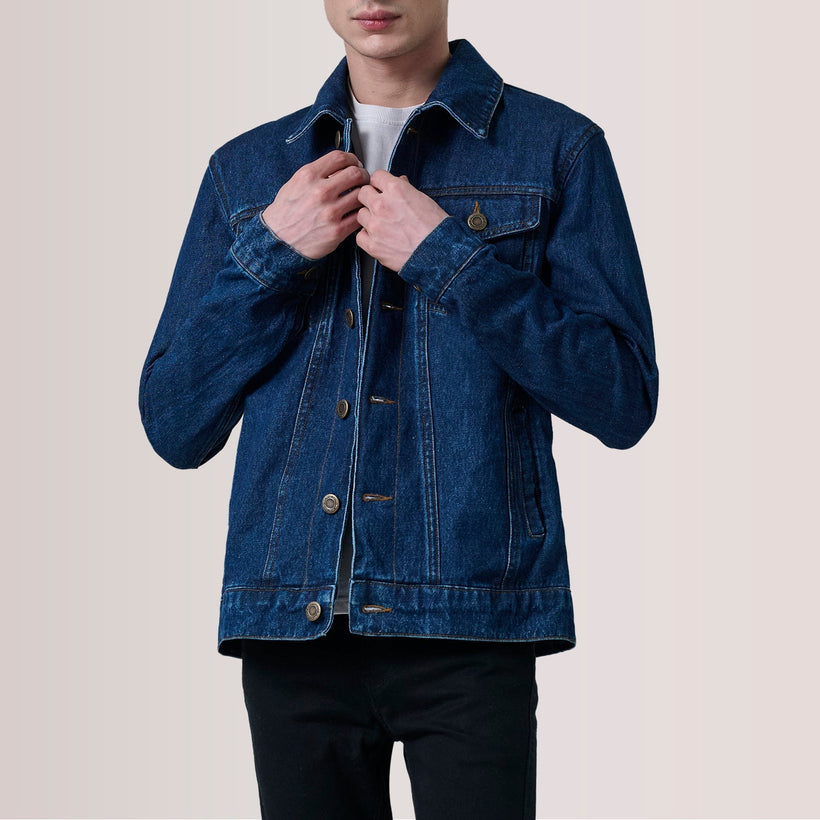 Conard Dark Синий Denim Trucker Кожаная куртка для Мужчин