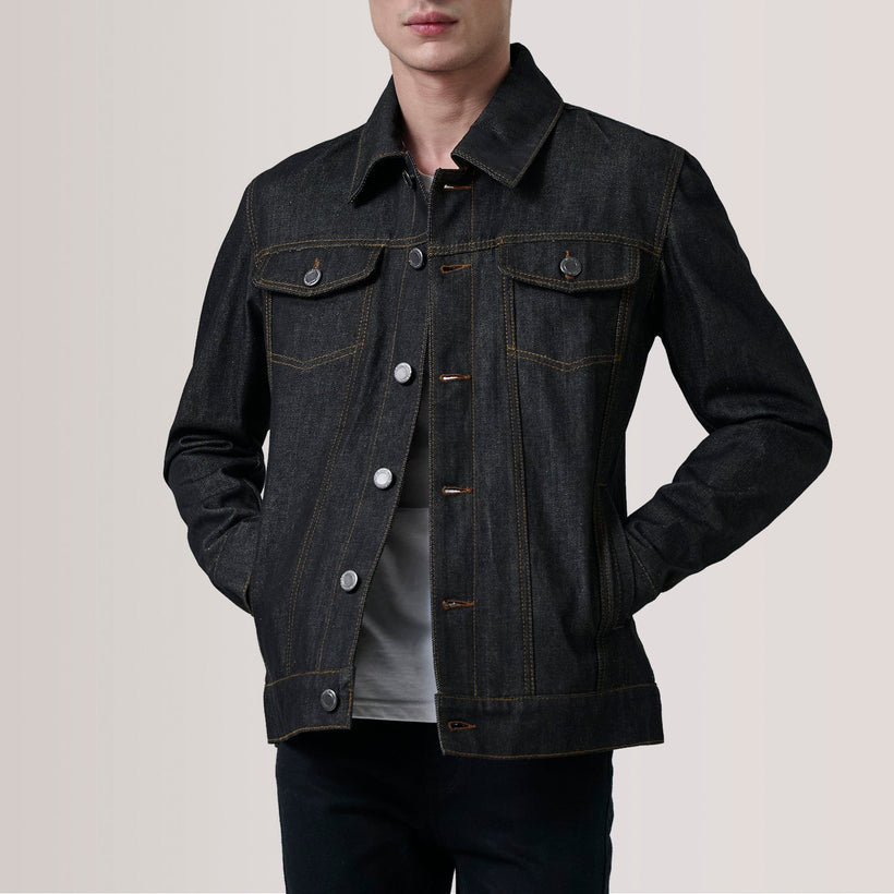Conard Faded Черный Denim Trucker Кожаная куртка для Мужчин