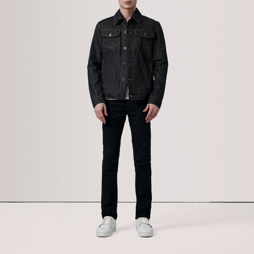 Conard Faded Черный Denim Trucker Кожаная куртка для Мужчин