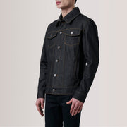 
Conard Faded Черный Denim Trucker Кожаная куртка для Мужчин For Men - Вид сбоку, демонстрирующий эргономичный крой рукава