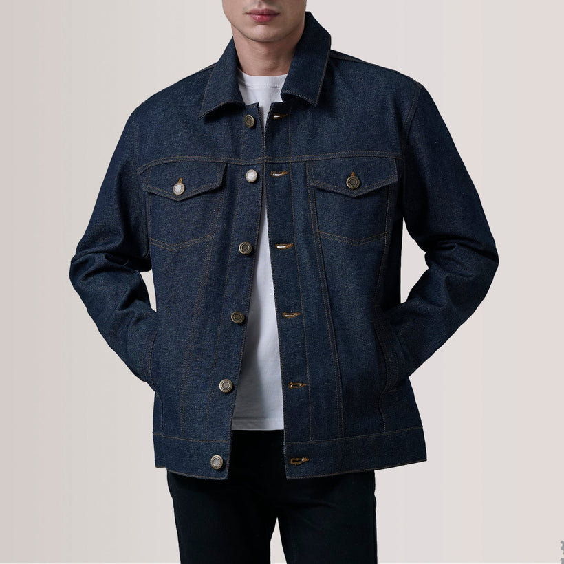 Conard Indigo Синий Denim Trucker Кожаная куртка для Мужчин