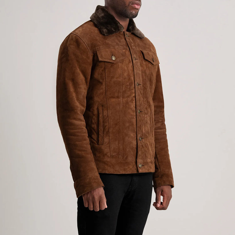 Dallis Коричневый Suede Shearling Trucker Кожаная куртка для Мужчин