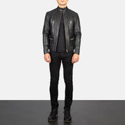 Men's Damian Grey Suede Biker Jacket - Lateral Side Profile View Showing Sleeve Cut &amp; Athletic Taper Fit
