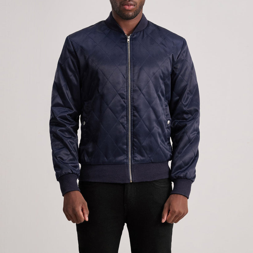 Danson Quilted Синяя Varsity Кожаная куртка мужская