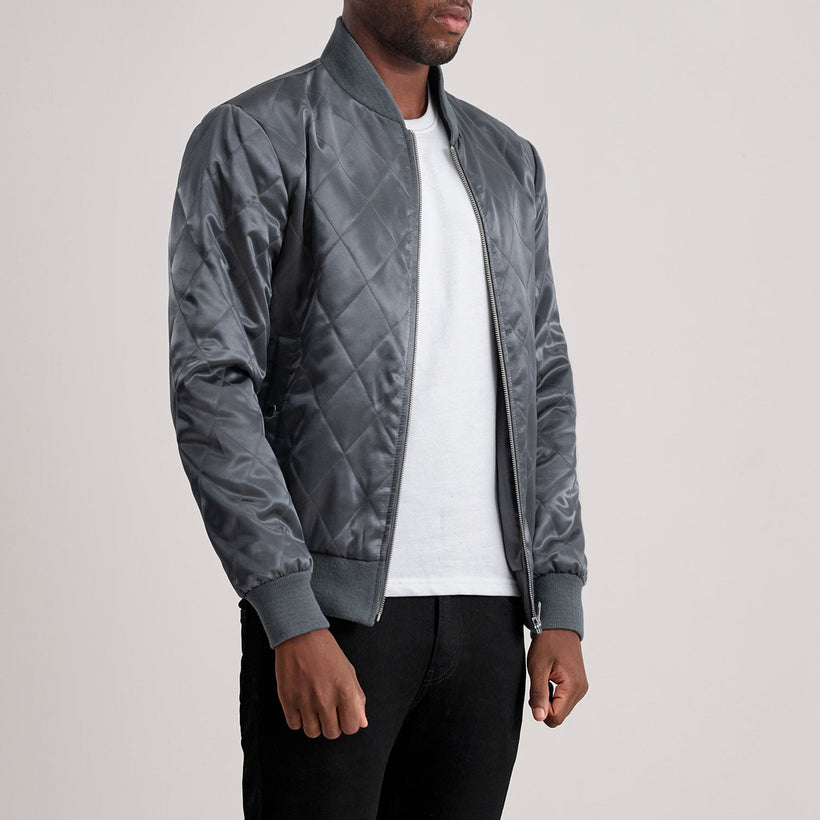 Danson Quilted Grey Varsity Кожаная куртка мужская