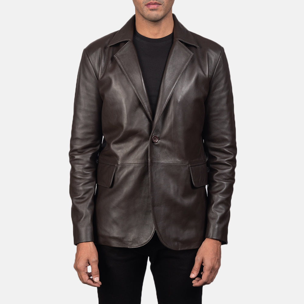 
Daron Коричневый Кожаный пиджак для Мужчин in Brown Sheepskin Leather - Вид спереди и приталенный силуэт | Купить в официальном онлайн-магазине