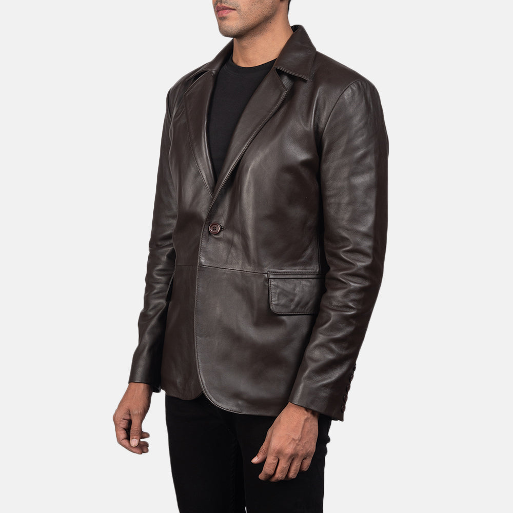 
Brown Sheepskin leather Blazer - Вид сзади, подчеркивающий посадку по плечам и ровный край