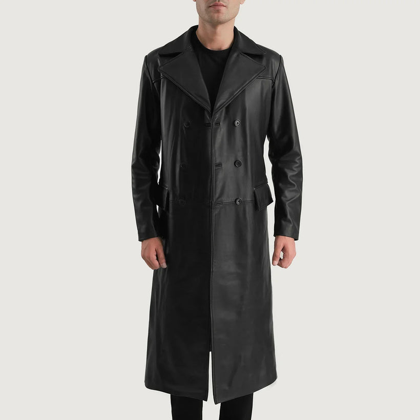Delmar Черная Leather Double-Breasted Кожаное пальто мужская