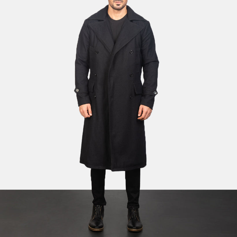 Detective Черная Wool Кожаное пальто мужская