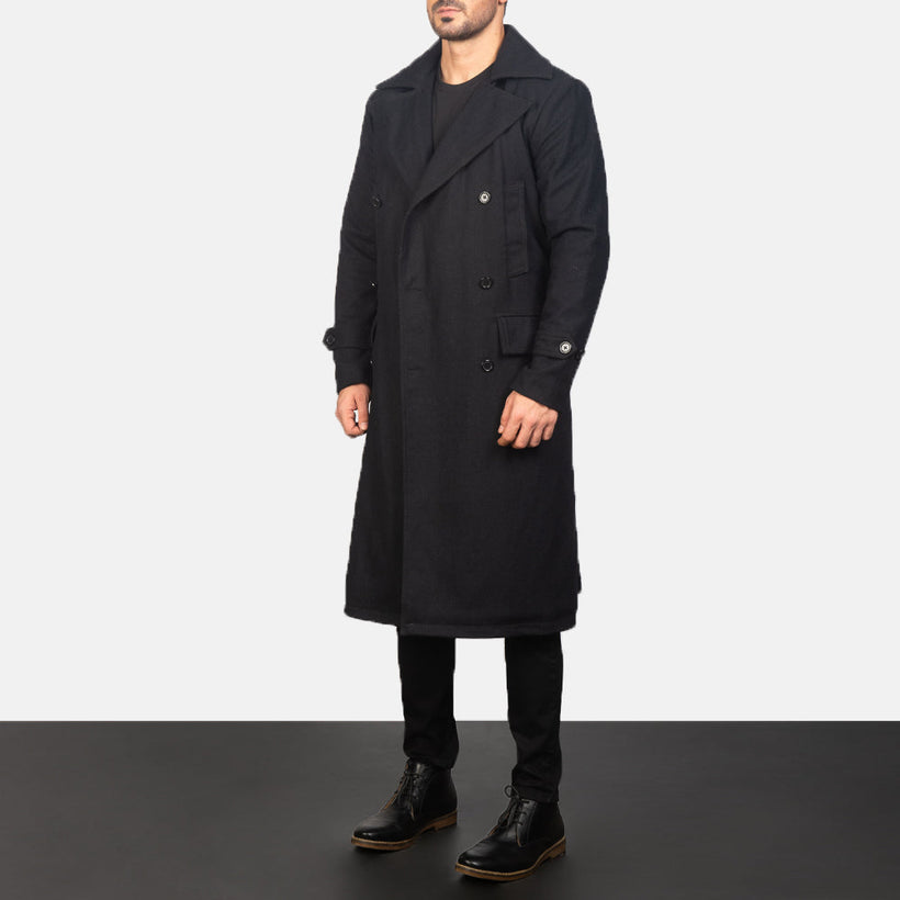 Detective Черная Wool Кожаное пальто мужская