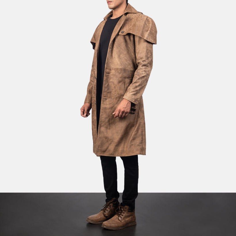 Deux Коричневая Leather Duster мужская
