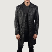 
Don Long Черный Кожаное пальто для Мужчин in Black Cowhide Leather - Вид спереди и приталенный силуэт | Купить в официальном онлайн-магазине