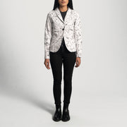 
Крупный план деталей of Notch & Button Hardware on Donna Blake White Кожаный пиджак для Женщин
