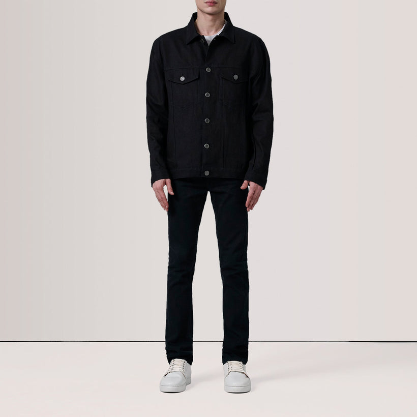 Eddie Черный Oversized Denim Trucker Кожаная куртка для Мужчин