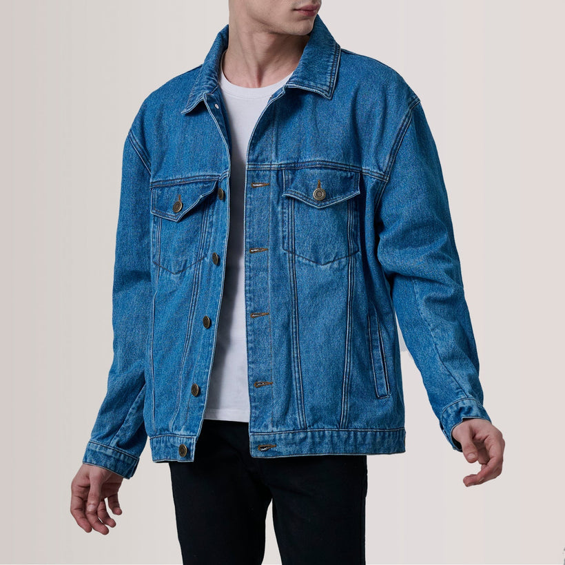 Eddie Dark Синий Oversized Denim Trucker Кожаная куртка для Мужчин