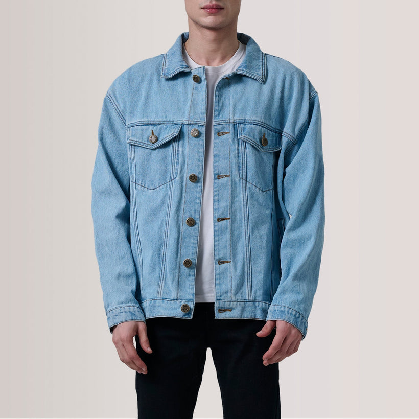 Eddie Light Синий Oversized Denim Trucker Кожаная куртка для Мужчин
