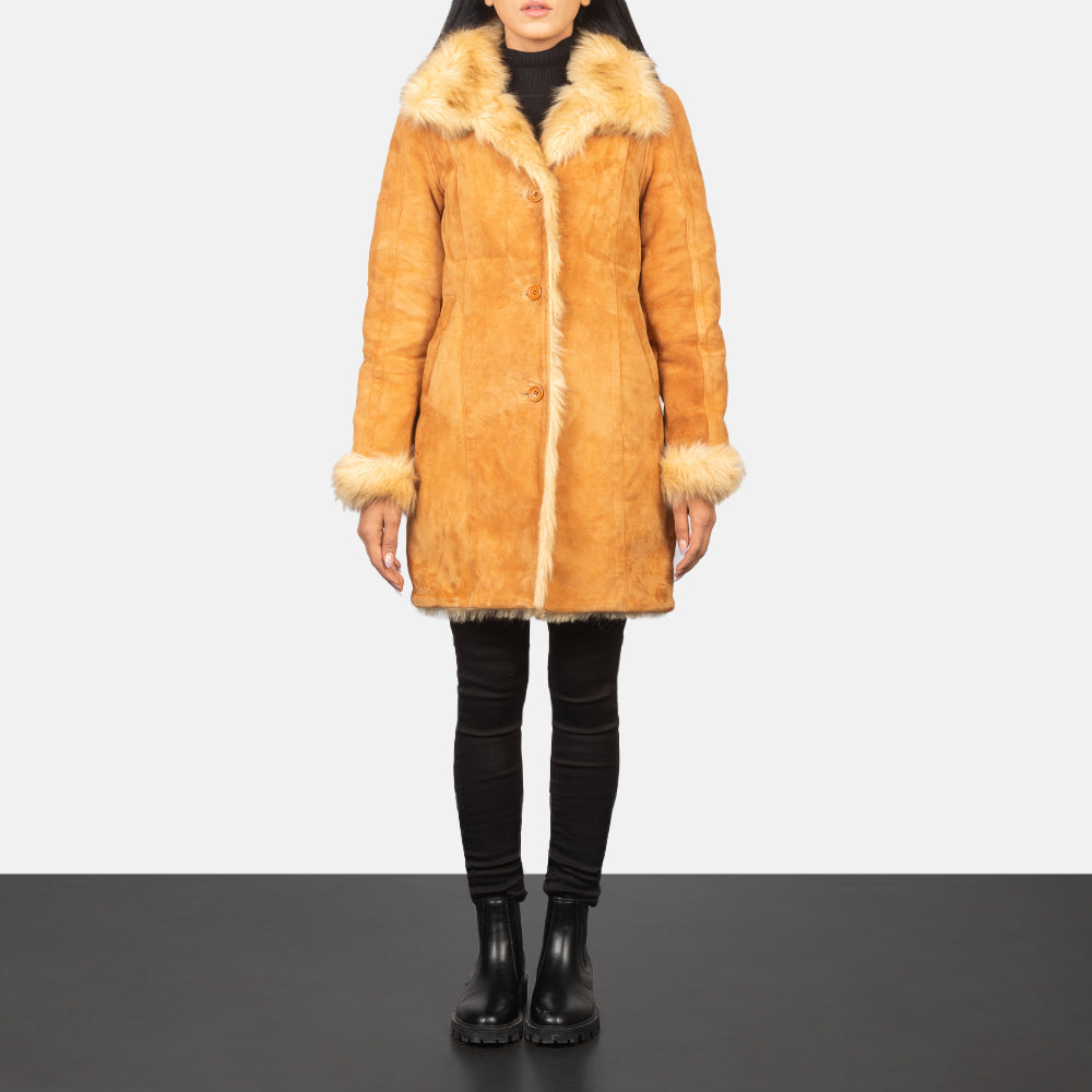 
Erica Beige Leather Coat - Вид сбоку, демонстрирующий эргономичный крой рукава