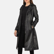 
Fixon Hooded Черный Кожаный тренчкот для Женщин in Black Sheepskin Leather - Вид спереди и приталенный силуэт | Купить в официальном онлайн-магазине