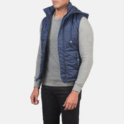 
Blue Nylon (Water-Resistant) Leather Vest - Вид сзади, подчеркивающий посадку по плечам и ровный край
