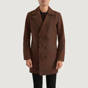 Men's Half Life Brown Leather Coat in Distressed Brown Cowhide Leather - Front Profile View & Tailored Silhouette | Buy Online