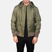 
Hanklin Ma-1 Green Hooded Bomber Jacket in Green Nylon - Вид спереди и приталенный силуэт | Купить в официальном онлайн-магазине