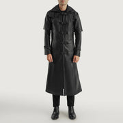 
Huntsman Черный Hooded Кожаный тренчкот для Мужчин - Вид сбоку, демонстрирующий эргономичный крой рукава