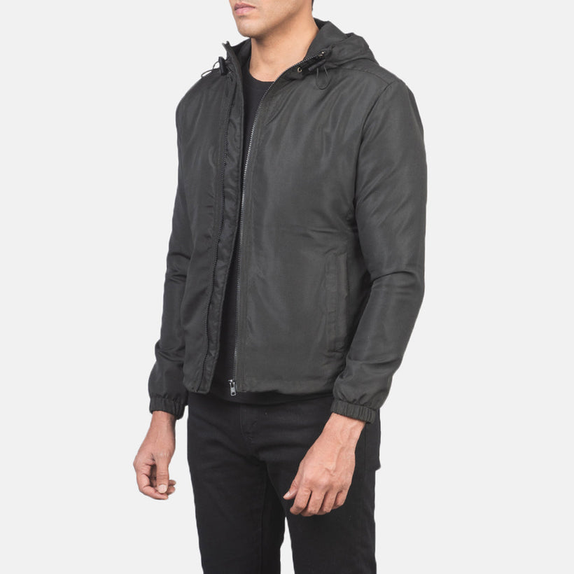 Jimmy Черный Hooded Windbreaker Кожаная куртка для Мужчин