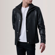 Klen Brown Classic Jacket For Men in Brown Sheepskin Leather - Front Profile View & Tailored Silhouette | Buy Online