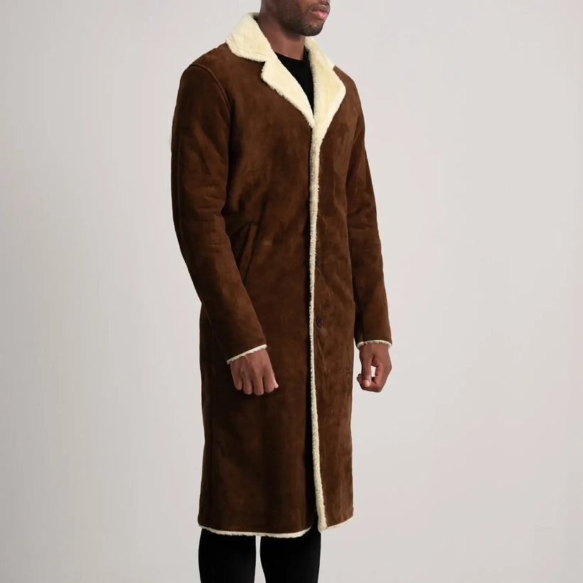 Kolby Коричневый Suede Shearling Кожаное пальто для Мужчин