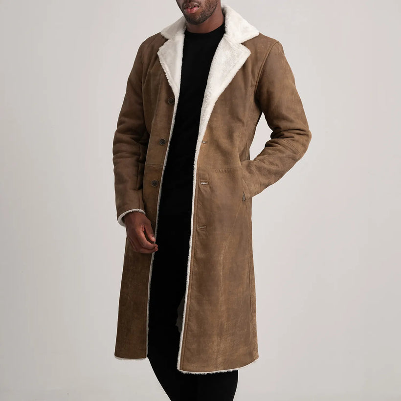 Kolby Distressed Коричневый Leather Shearling Кожаное пальто для Мужчин