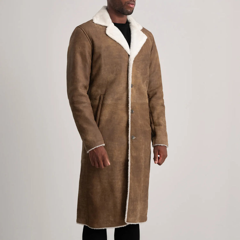 Kolby Distressed Коричневый Leather Shearling Кожаное пальто для Мужчин