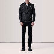 
Distressed Black Sheepskin Snuffed Biker Jacket - Вид сзади, подчеркивающий посадку по плечам и ровный край