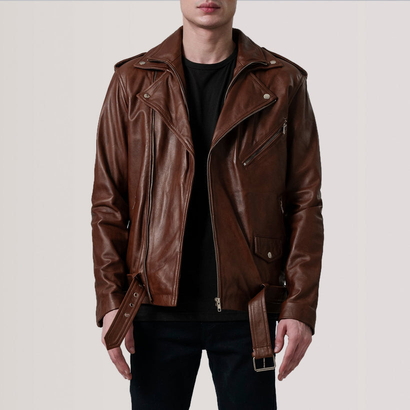 Kole Waxed Коричневая Leather Double Rider Кожаная куртка мужская