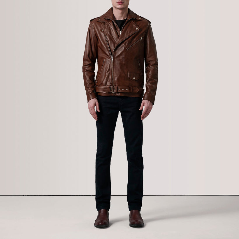 Kole Waxed Коричневая Leather Double Rider Кожаная куртка мужская