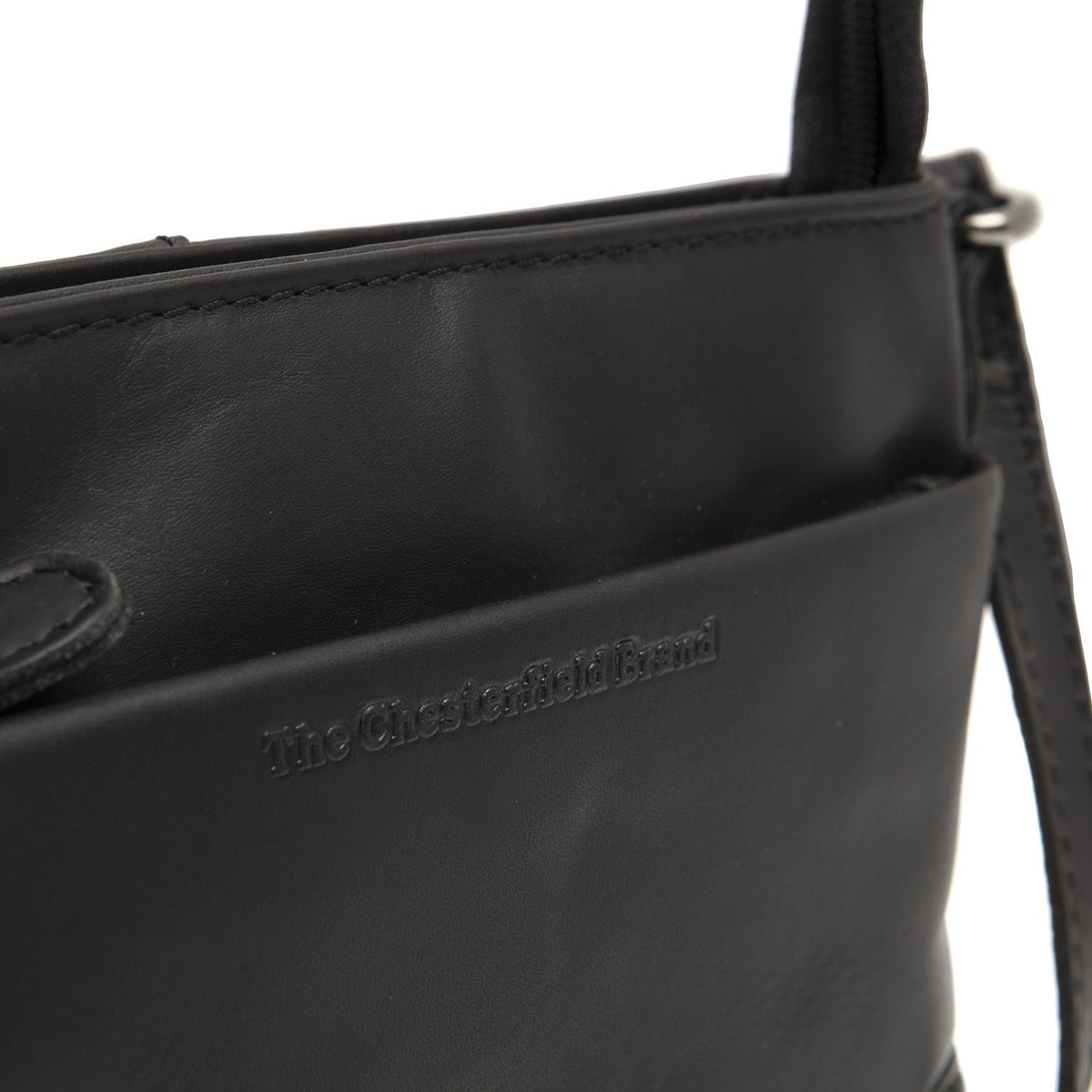 Solid Antique Brass Hardware &amp; Heavy-Duty Dual Zipper Detail on Salerno Full-Grain Leather Crossbody Bag