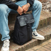 Trondheim Full-Grain Leather Laptop Backpack - Structured Side Profile Showing Gusset Depth &amp; Expansion Capacity