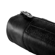 Close-Up Detail of Classic Collar &amp; Heavy-Duty Zipper Hardware on Leather Pencil Case Lea