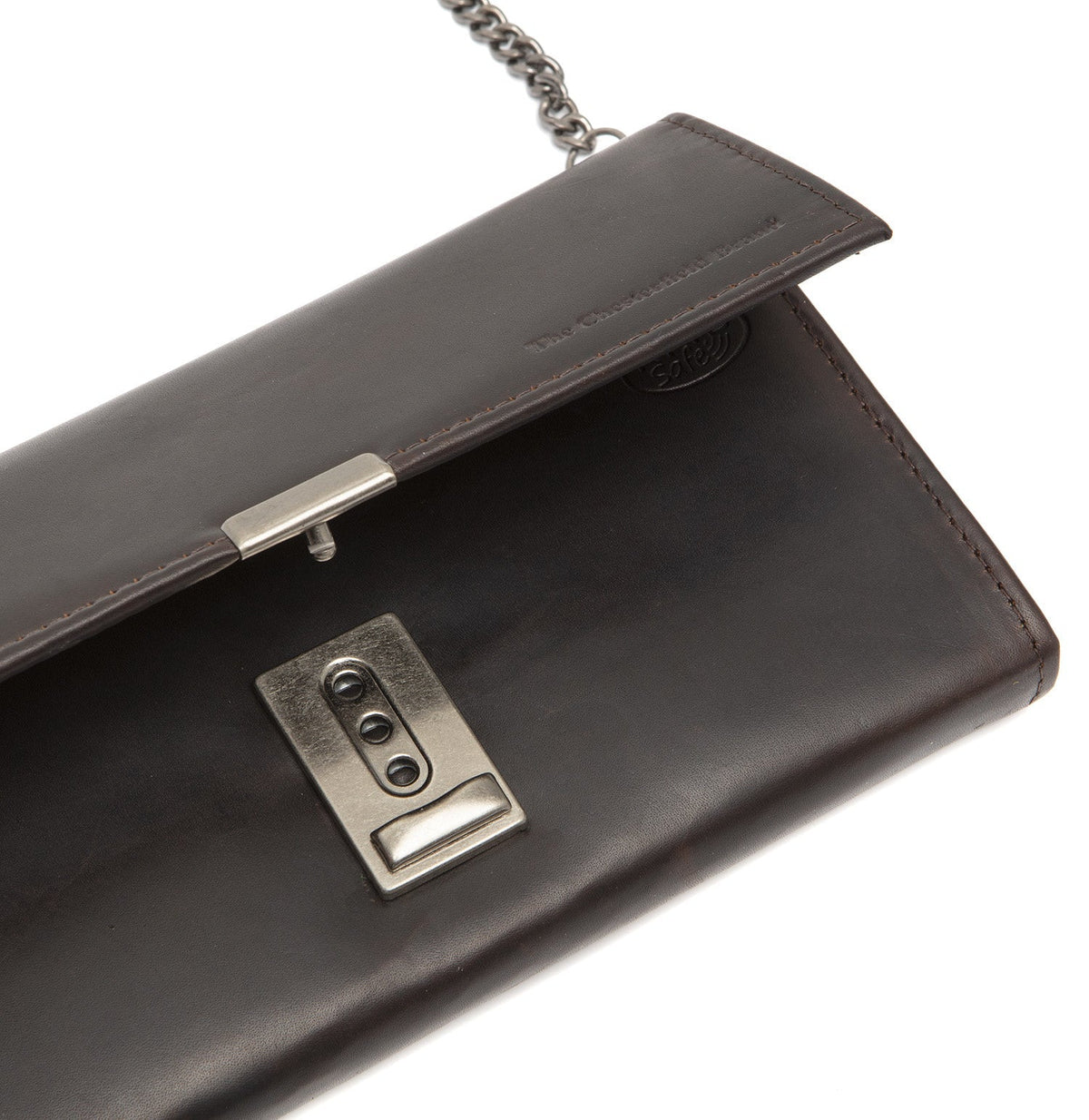 Solid Antique Brass Hardware &amp; Heavy-Duty Dual Zipper Detail on Bora Full-Grain Leather Waiter Wallet