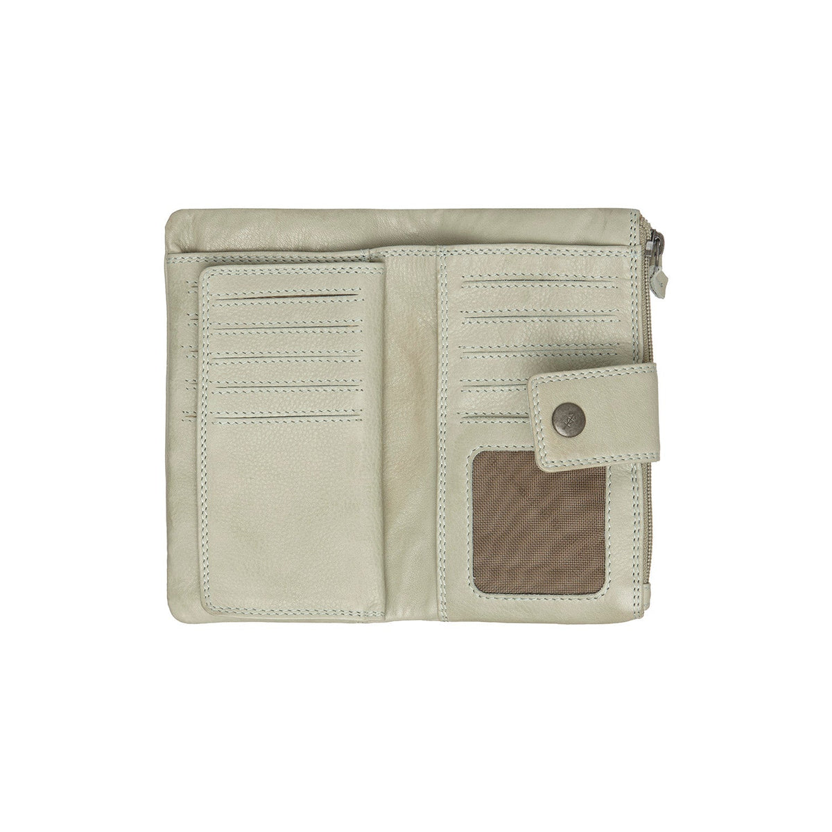 
Solid Antique Brass Hardware & Heavy-Duty Dual Zipper Detail on Fresno Кожаное портмоне