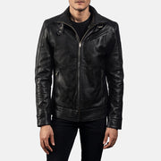 
Крупный план деталей of High neck with Belt & Zipper Hardware on Legacy Черный Кожаная куртка-косуха для Мужчин