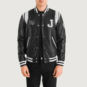 
Liberte New Jersey Черный Leather Varsity Кожаная куртка для Мужчин - Вид спереди и приталенный силуэт | Купить в официальном онлайн-магазине