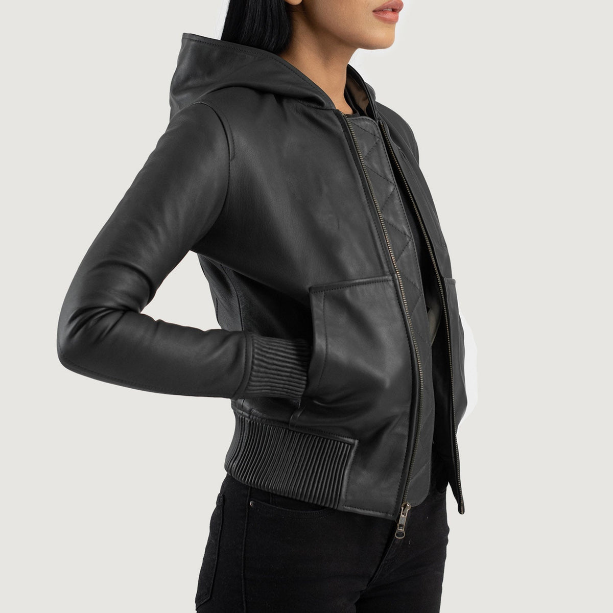 
Luna Hooded Кожаный бомбер для Женщин – alternate product view 2