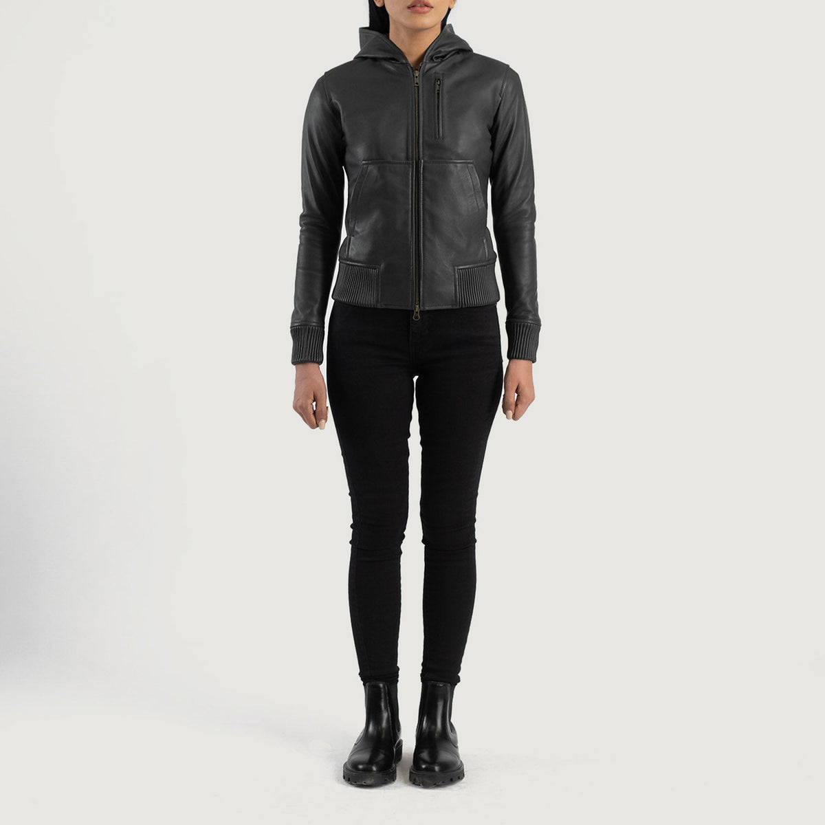 
Luna Hooded Кожаный бомбер для Женщин – alternate product view 3
