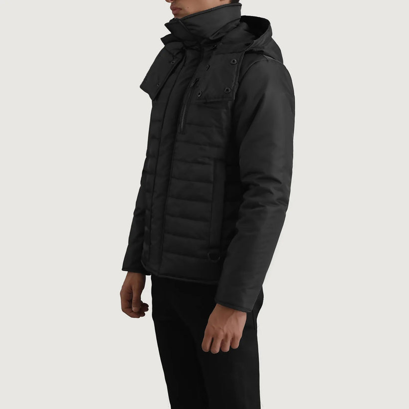 Malcolm Черный Hooded Puffer Кожаная куртка для Мужчин