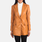 Women's Marilyn Tan Brown Leather Blazer in Tan Brown Sheepskin Leather - Front Profile View &amp; Tailored Silhouette | Buy Online