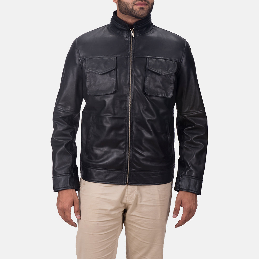 
Maurice Черный Кожаная куртка для Мужчин in Black Sheepskin Leather - Вид спереди и приталенный силуэт | Купить в официальном онлайн-магазине