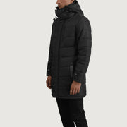 
Black Full-Grain Leather Hooded Jacket - Вид сзади, подчеркивающий посадку по плечам и ровный край