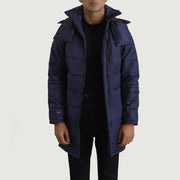 
Moore Синий Hooded Parka для Мужчин in Blue Full-Grain Leather - Вид спереди и приталенный силуэт | Купить в официальном онлайн-магазине