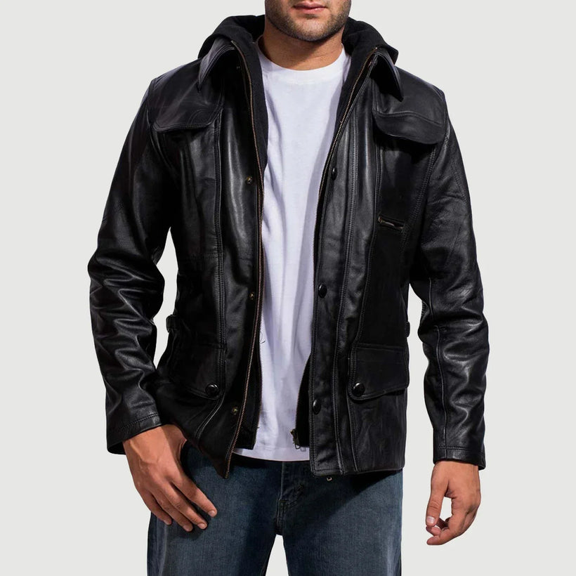 Moulder Hooded Черная Кожаная куртка мужская